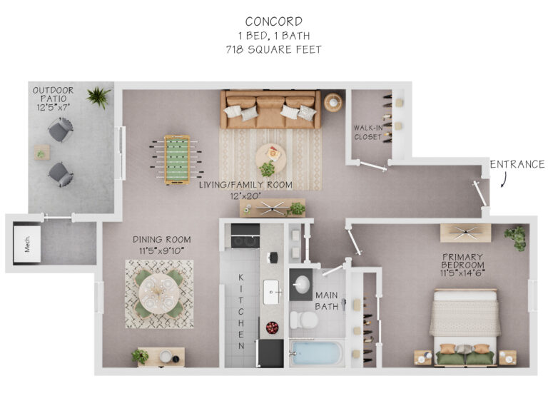 Concord 1 bedroom 1 bath 718 square feet