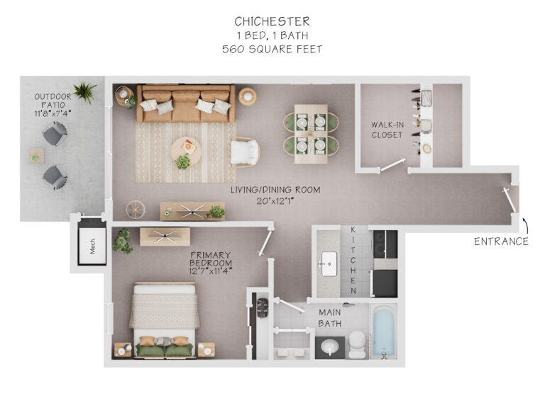 Chichester 1 bedroom 1 bath 560 square feet