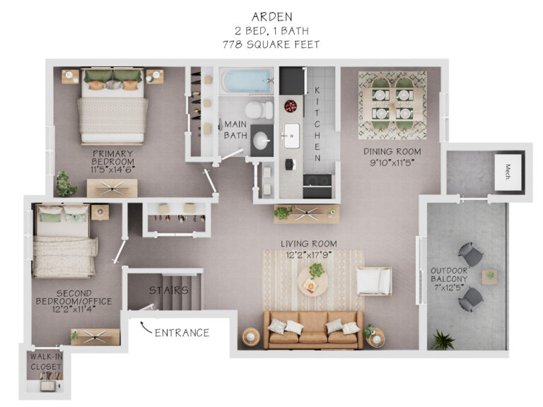 Arden 2 bedroom 1 bathroom 778 square feet