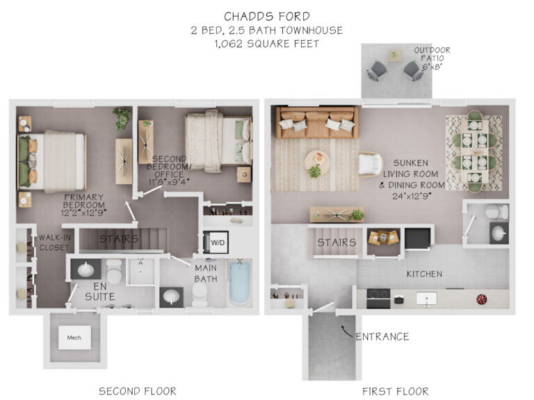 Chadds Ford 2 bedroom 2.5 bathroom townhouse 1,062 square feet