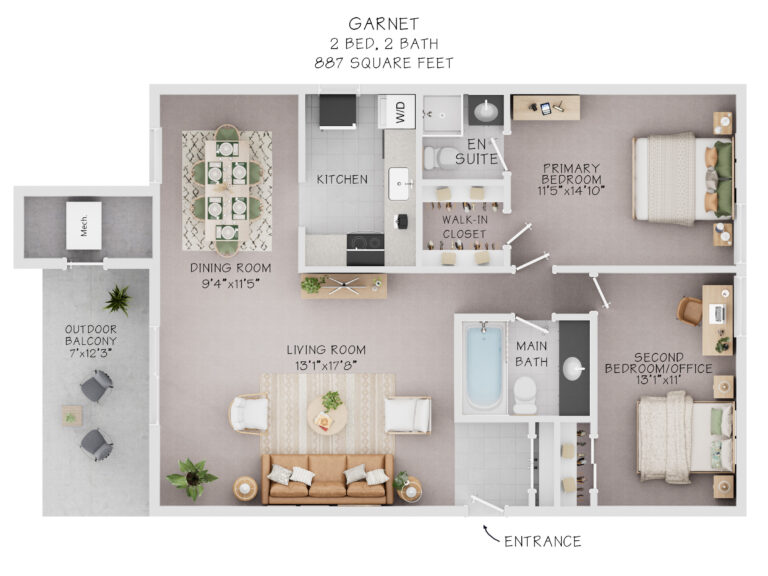 Garnet 2 bedroom 2 bathroom 887 square feet